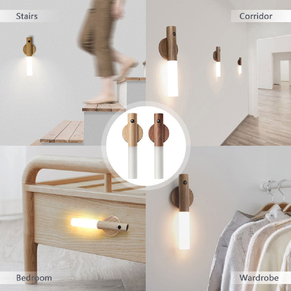 Lampada Notturna Magnetica USB in Legno con Sensore di Movimento