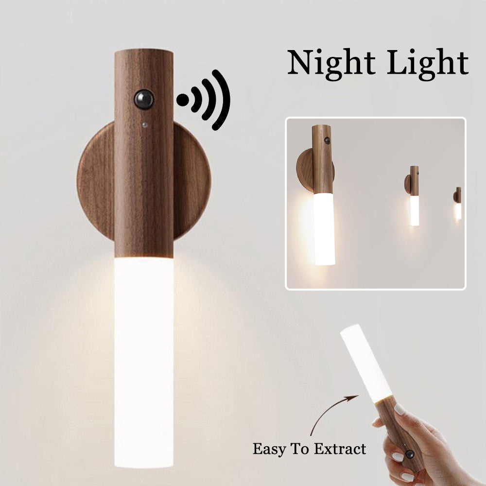 Lampada Notturna Magnetica USB in Legno con Sensore di Movimento