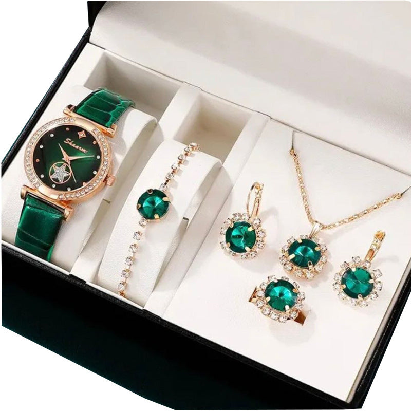 Set Regalo Orologio + Gioielli – Orologio al Quarzo + Collana, Bracciale, Anello, Orecchini